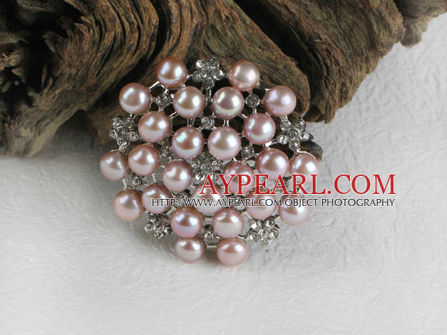 noble purple pearl brooch with rhinestone