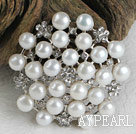 Elegant White Freshwater Pearl Brooch With Rhinestones