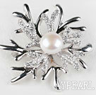 high quality beautiful natural white color pearl brooch with rhinestone