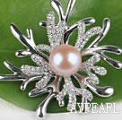 Wholesale beautiful natural pink color pearl brooch with rhinestone