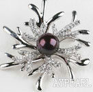 vacker svart pearl brosch med strass