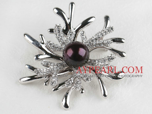 beautiful black color pearl brooch with rhinestone