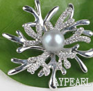 beautiful gray color pearl brooch with rhinestone