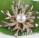 beautiful white color pearl brooch with rhinestone