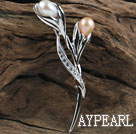 sparkly good quality natural pearl flower brooch with rhinestone