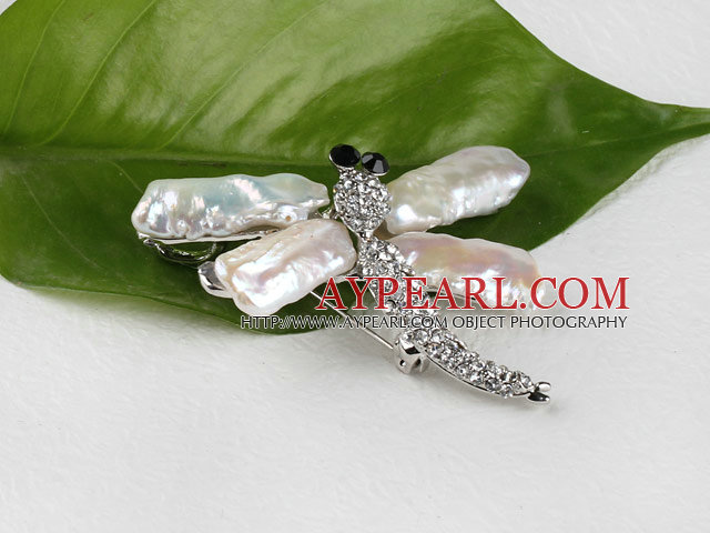 exquisite Biwa pearl dragonfly shape brooch