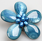 Wholesale Beautiful Natural Blue Pearl Drop Shape Shell Flower Brooch