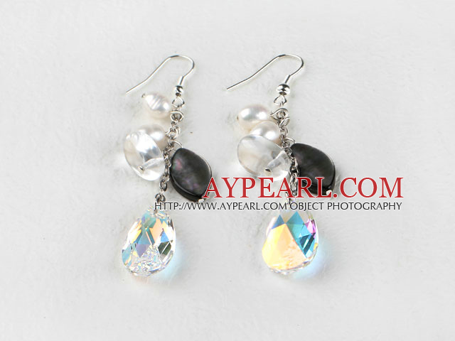 dangling style dazzling Austrian crystl shell and pearl earrings