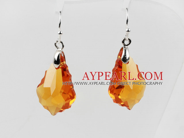 Drop Shape Amber Color Baroque Austrian Crystal Earrings