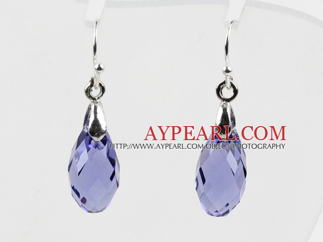 Tear Drop Shaped 10*15mm Purple Color Austrian Crystal Earrings