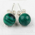 Beautiful A Grade Round Natural Malachite Studs Earrings