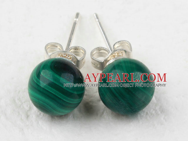 Beautiful A Grade Round Natural Malachite Studs Earrings