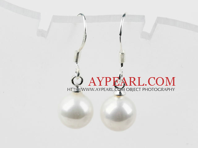 Classic Design Round 8mm White Seashell Beads Earrings