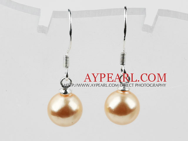 Classic Design Round 8mm Golden Color Seashell Beads Earrings