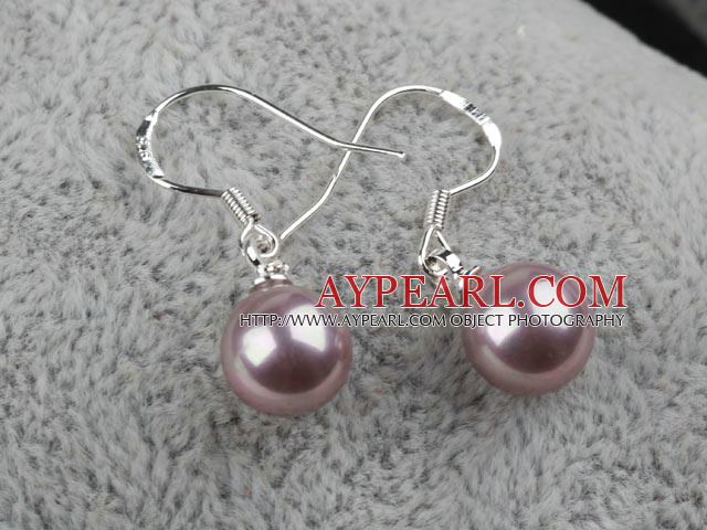 Classic Design Round 8mm Purple Seashell Beads Earrings