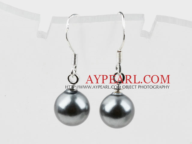 Classic Design Round 8mm Dark Gray Seashell Beads Earrings
