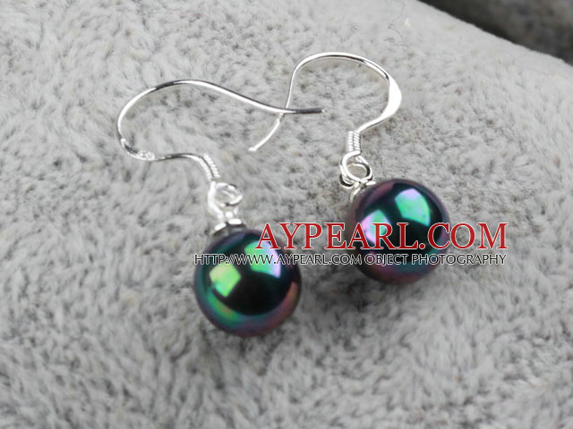 Classic Design Round 8mm Black with Colorful Seashell Beads Earrings