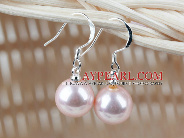 Classic Design Round 10mm Baby Pink Seashell Beads Earrings