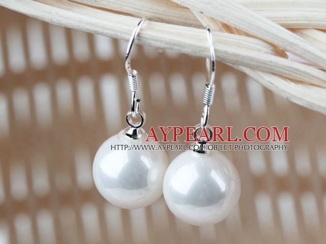 Classic Design Round 8mm White Seashell Beads Earrings