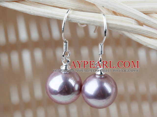 Classic Design Round 10mm Purple Seashell Beads Earrings
