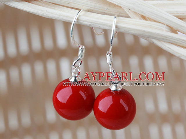 Classic Design Round 10mm Red Seashell Beads Earrings