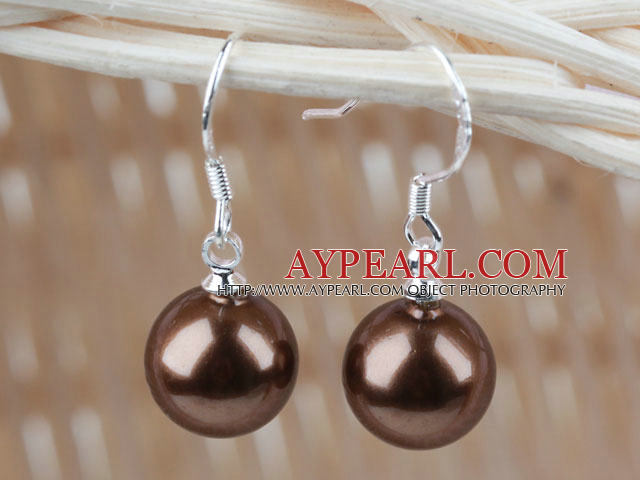 Classic Design Round 10mm Coffee Color Seashell Beads Earrings