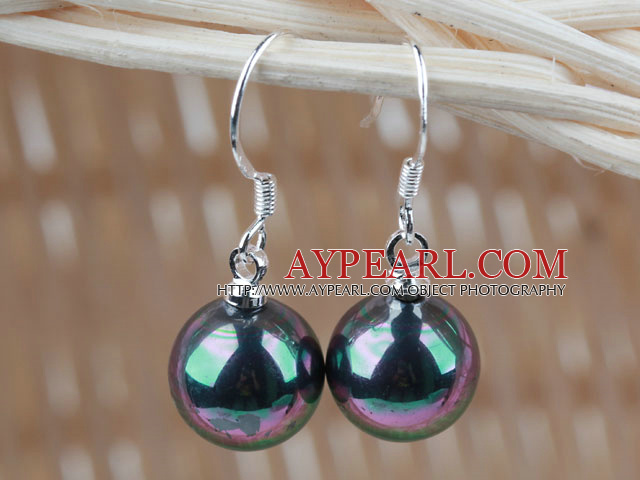 Classic Design Round 10mm Black with Colorful Seashell Beads Earrings