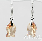 18mm Fish Shape Golden Champagne Austrian Crystal Earrings