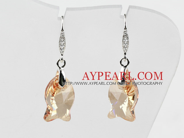 18mm Fish Shape Golden Champagne Austrian Crystal Earrings