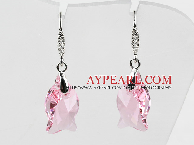 18mm Fish Shape Pink Austrian Crystal Earrings