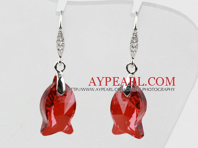 18mm Fish Shape Red Austrian Crystal Earrings