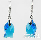 18mm Fish Shape Dark Blue Austrian Crystal Earrings