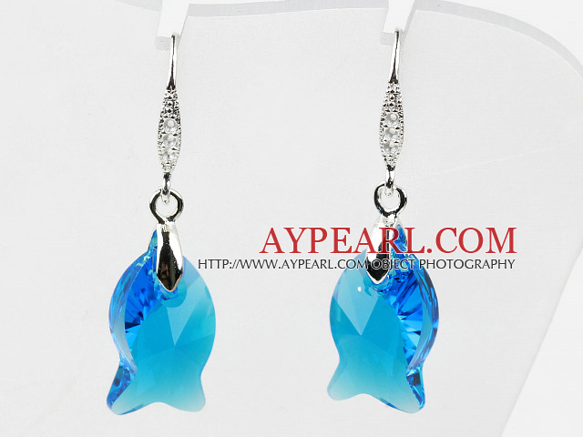 18mm Fish Shape Dark Blue Austrian Crystal Earrings