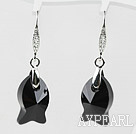 18mm Fish Shape Black Austrian Crystal Earrings