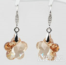 18mm Flower Shape Golden Champagne Color Austrian Crystal Earrings