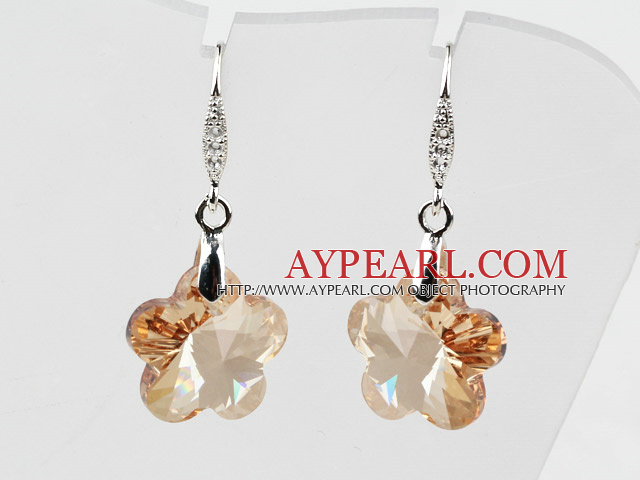 18mm Flower Shape Golden Champagne Color Austrian Crystal Earrings