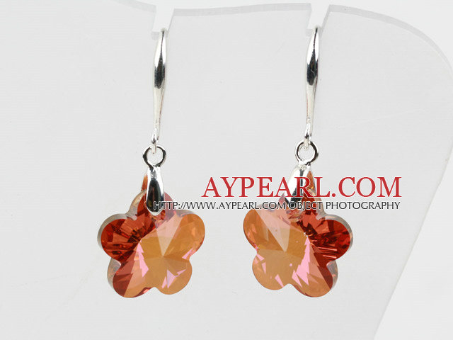 18mm Flower Shape Amber Color Austrian Crystal Earrings