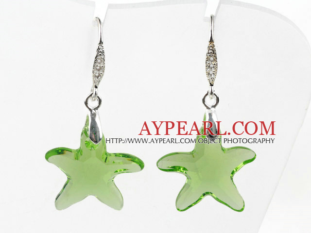 22mm Star Shape Light Green Austrian Crystal Earrings