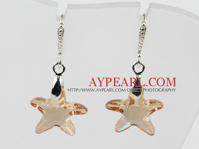 22mm Star Shape Champagne Color Austrian Crystal Earrings