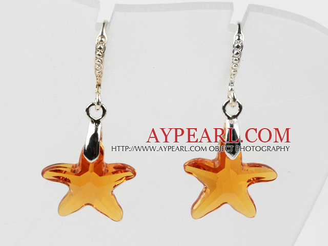 22mm Star Shape Amber Color Austrian Crystal Earrings