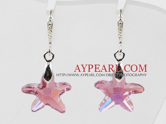 22mm Star Shape Pink with Colorful Austrian Crystal Earrings