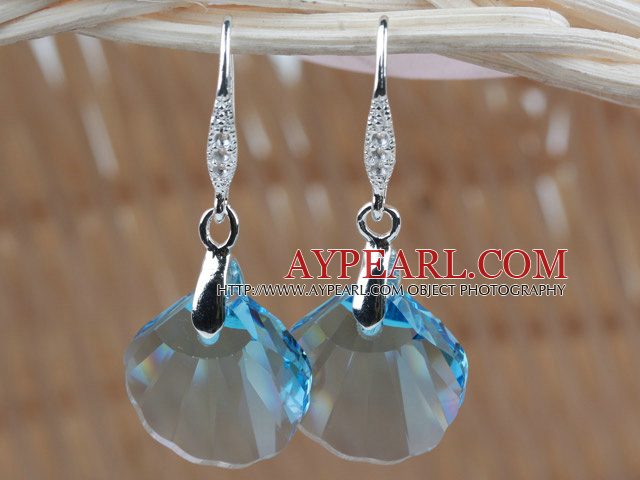 16mm Sky Blue Color Scallops Shape Austrian Crystal Earrings