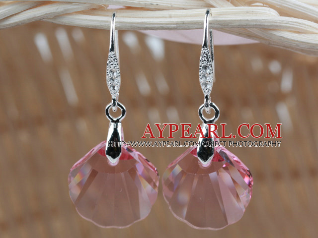 16mm Pink Color Scallops Shape Austrian Crystal Earrings