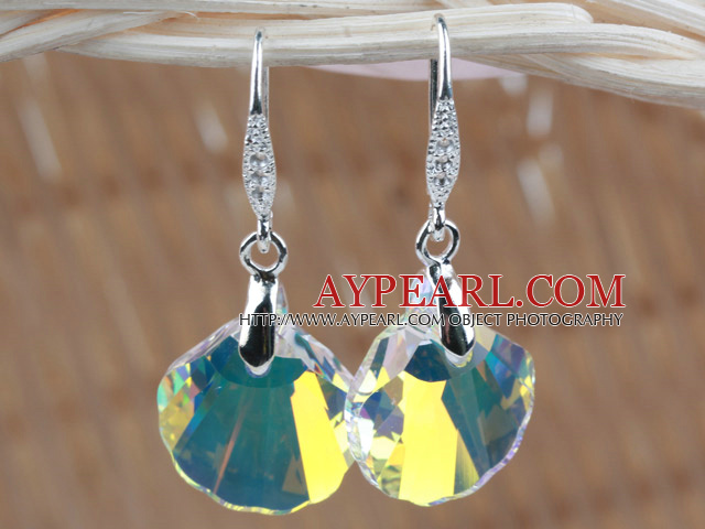 16mm White with Colorful Scallops Shape Austrian Crystal Earrings