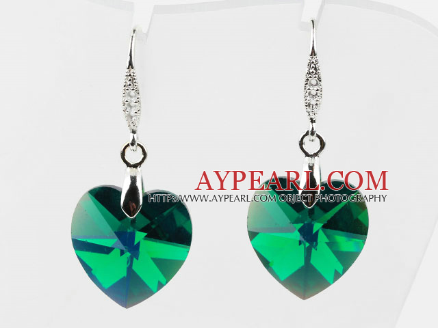 18mm Heart Shape Dark Green Austrian Crystal Earrings