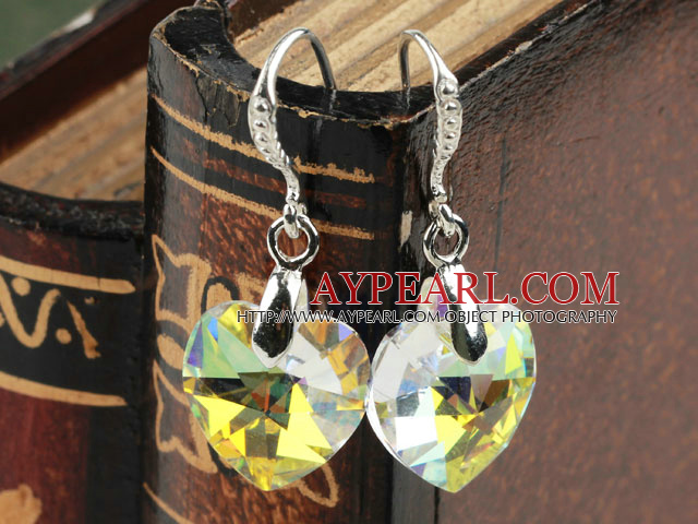 14mm Heart Shape White with Colorful Austrian Crystal Earrings