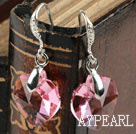 14mm Heart Shape Pink Austrian Crystal Earrings