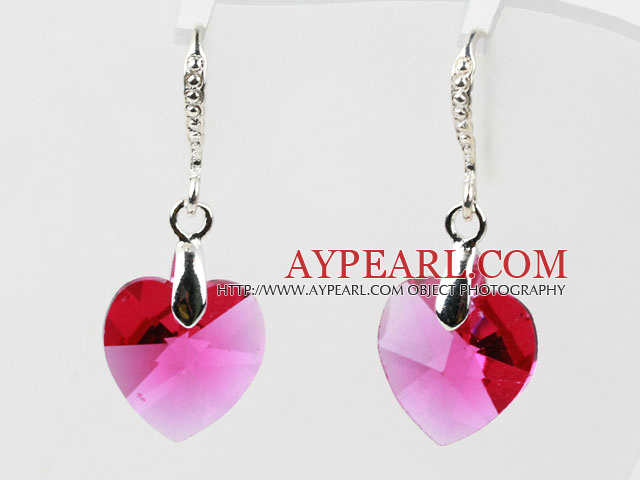 14mm Heart Shape Purple Red Austrian Crystal Earrings