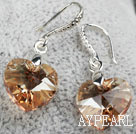14mm Heart Shape Golden Champagne Austrian Crystal Earrings