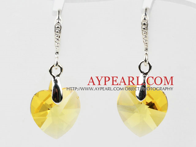 14mm Heart Shape Yellow Austrian Crystal Earrings